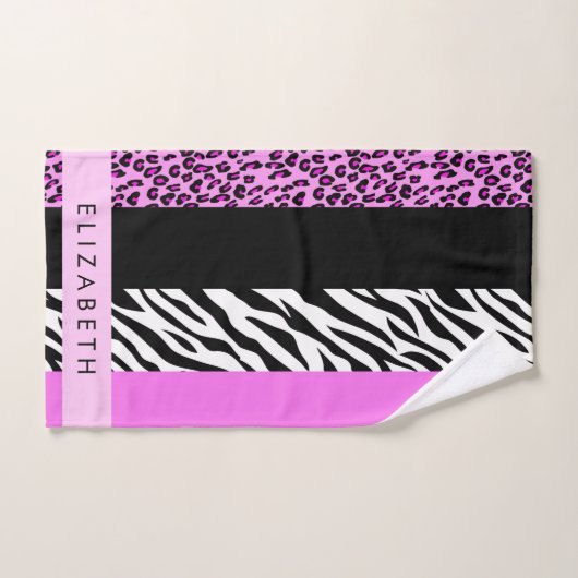 Empreinte de léopard, Zebra Print, Rose, Votre nom (Serviette à main)