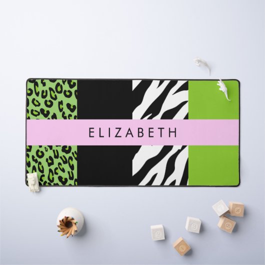 Empreinte de léopard, Zebra Print, Vert, Votre nom (Tableau pour enfants)