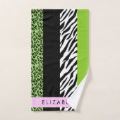 Empreinte de léopard, Zebra Print, Vert, Votre nom (Serviette à main)
