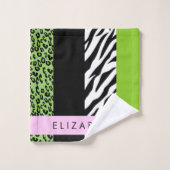 Empreinte de léopard, Zebra Print, Vert, Votre nom (Gant de toilette)