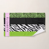 Empreinte de léopard, Zebra Print, Vert, Votre nom (Serviette à main)