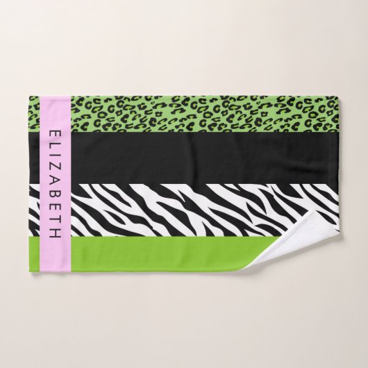 Empreinte de léopard, Zebra Print, Vert, Votre nom (Serviette à main)