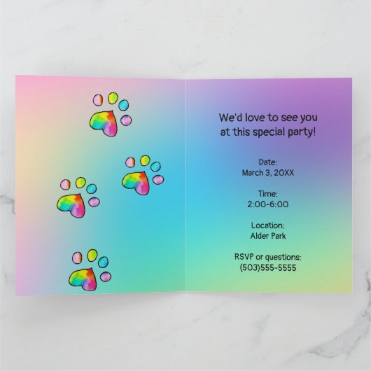 Empreinte de patte arc-en-ciel Invitation de fête (Intérieur)