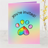 Empreinte de patte arc-en-ciel Invitation de fête  (Fleur jaune)