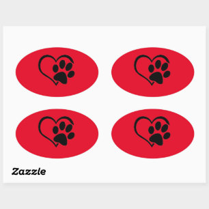 Empreinte de patte avec Stickers Coeur en Rouge /