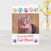 Empreinte de patte Chat Maman Photo Carte d'annive (Fleur jaune)