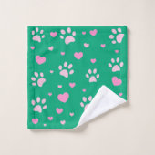 Empreinte de patte rose mignon & Coeurs (Gant de toilette)