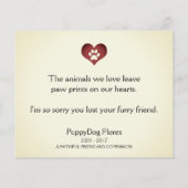 empreinte de patte sur votre coeur carte mémoire d (Dos)