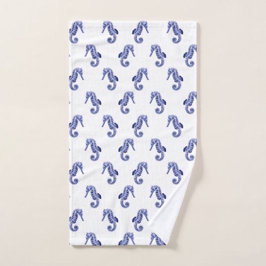 Empreinte d'hippocampe bleu et blanc (Serviette à main)