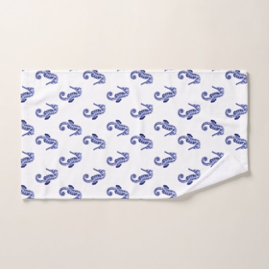 Empreinte d'hippocampe bleu et blanc (Serviette à main)