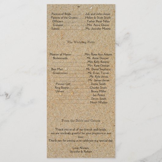 Empreintes dans le programme de mariage du sable (Dos)