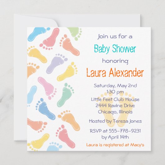 Empreintes de Bébé - Invitation à une Baby Shower (Devant)