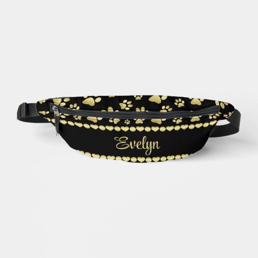 Empreintes de patte dorées sur fond noir avec nom (Recto)