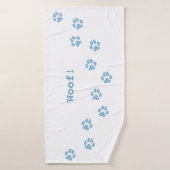 Empreintes de pattes bleus mignon Nom du chien per (Serviette de bain)