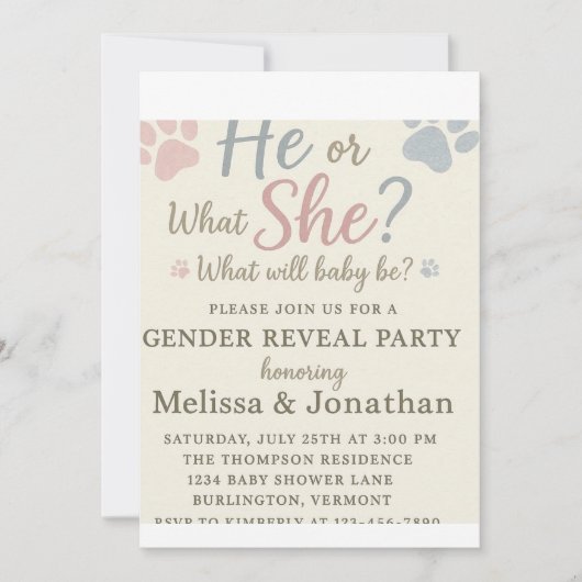 Empreintes de pattes de chiens Invitation de révél (Devant)