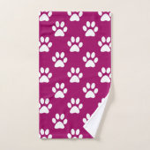 Empreintes de pattes magenta et blanc (Serviette à main)