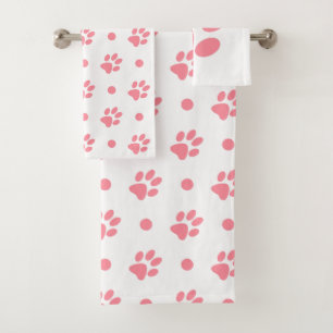 Empreintes de pattes roses et blanches et pois