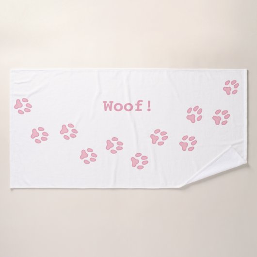 Empreintes de pattes roses mignons Nom du chien pe (Serviette de bain)