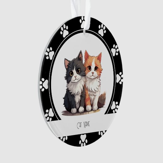 Empreintes de pattes rouges Nom du chat Ornement (devant)