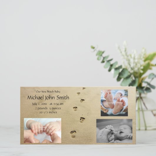 Empreintes de plage Faire-part bébé (Debout devant)
