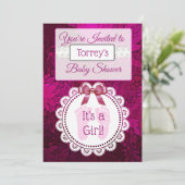 Empreintes Magenta Invitation Baby shower de la fi (Debout devant)
