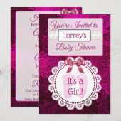 Empreintes Magenta Invitation Baby shower de la fi (Devant / Derrière)