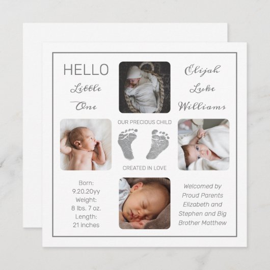 Empreintes multiples Faire-part de naissance photo (Devant / Derrière)