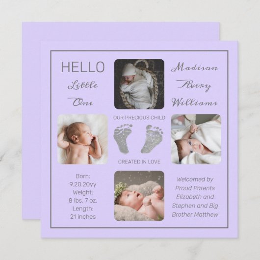 Empreintes multiples Faire-part de naissance photo (Devant / Derrière)