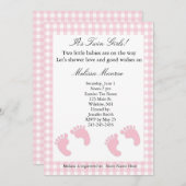 Empreintes roses Invitation Twins Shower (Devant / Derrière)