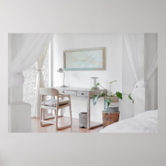 EMPTY DESK NEAR CURTATIE POSTER