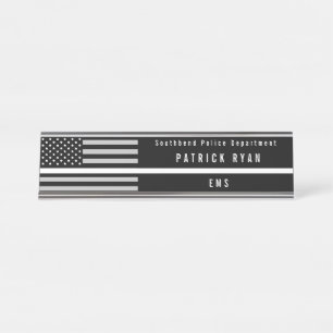 EMS Thin White Line American Flag Monogramed Bureau Naambordje