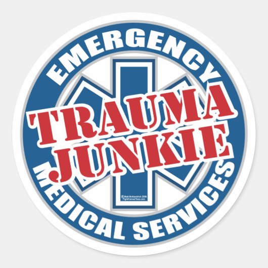 EMS Trauma Junkie Ronde Sticker (Voorkant)