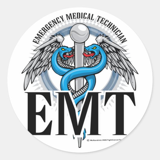 EMT Caduceus Blue Ronde Sticker (Voorkant)