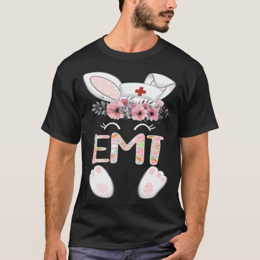 EMT Easter Nurse Floral Bunny T-shirt (Voorkant)