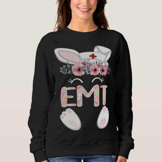 EMT Easter Nurse Floral Bunny Trui (Voorkant)