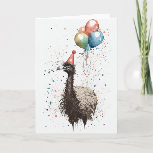 Emu avec Casquette de fête et Balloons Carte de vo (Devant)