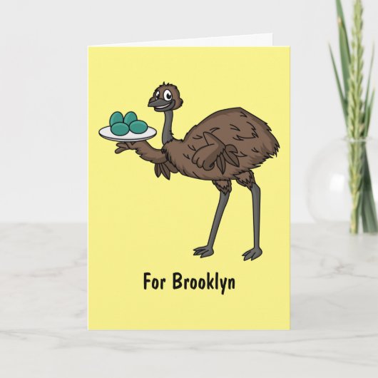 Emu met cartoon van eieren kaart (Voorkant)