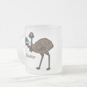 Emu met cartoon van eieren matglas koffiemok