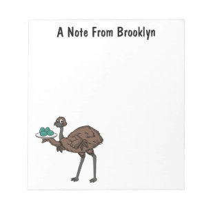 Emu met cartoon van eieren notitieblok