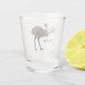 Emu met cartoon van eieren shot glas (Achterkant)