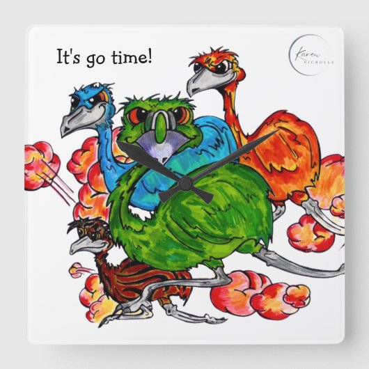 Emu Run Vierkante Klok (Voorkant)