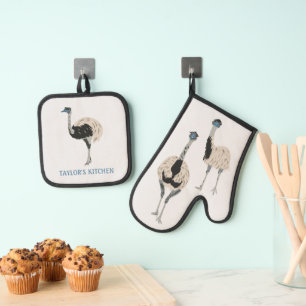 Emus Vogelliefhebbers gepersonaliseerd Ovenwant & Pannenlap Set