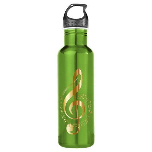 En Acier Inoxydable Bouteille d'eau Gold et Green Musical Note (Devant)