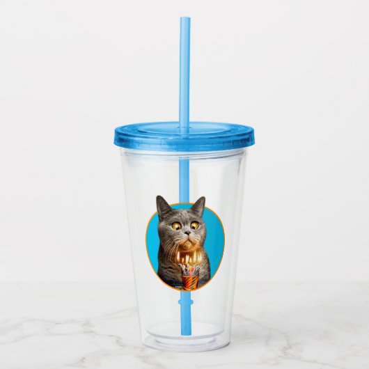 En Acrylique Chat avec verre d'anniversaire (Devant)