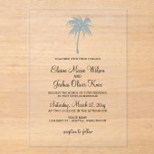 En Acrylique Dusty Blue Tropical Palm Tree Invitations de maria (Recto)