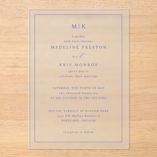 En Acrylique Elegant Navy Formal Invitations (Recto)