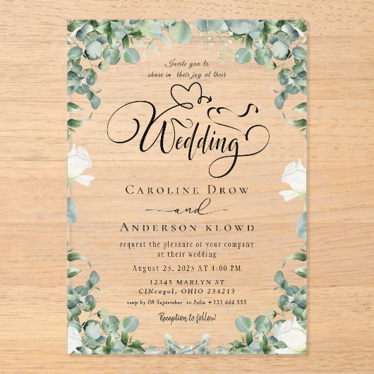 En Acrylique Floral Wedding Acrylic Invitations (Recto)