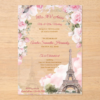 En Acrylique Invitations Acryliques Blush Pink Paris Quinceañer