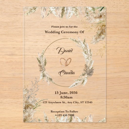 En Acrylique Invitations acryliques mariages marron et crème pe (Recto)