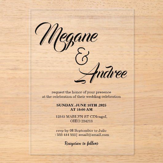 En Acrylique Invitations Acryliques Mariages modernes (Recto)